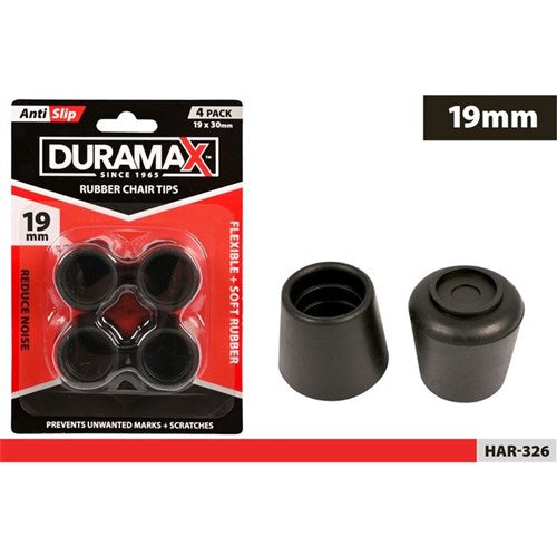 4 pack black rubber chair leg tips 19mm
