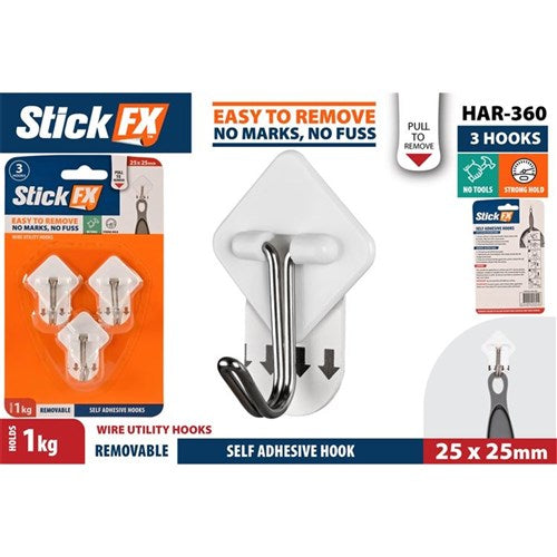 Small compact adhesive hooks 1kg limit