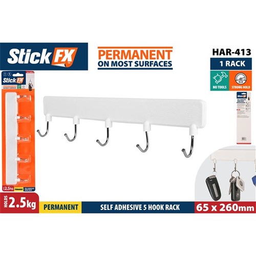 Adhesive wall rack with hooks 2.5kg capacity