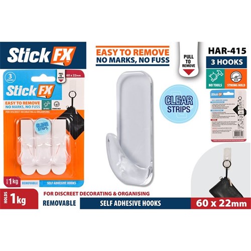 Clear removable adhesive hooks 1kg capacity