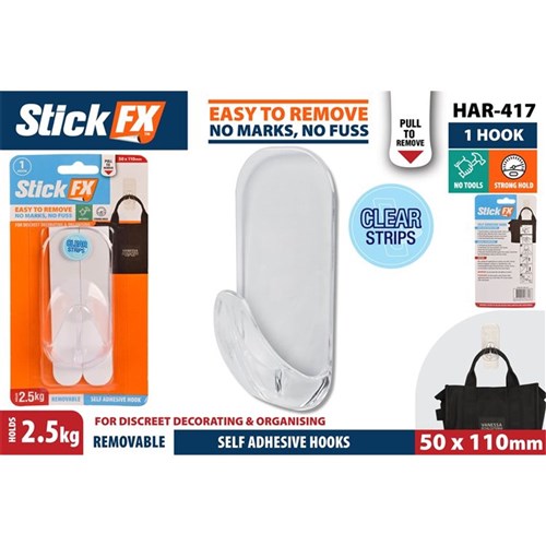 Clear removable adhesive hooks 2.5kg limit
