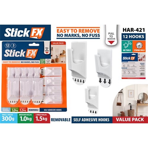 12 piece set of assorted adhesive hooks