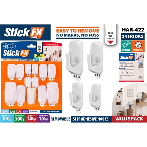24 piece assorted removable adhesive hook set