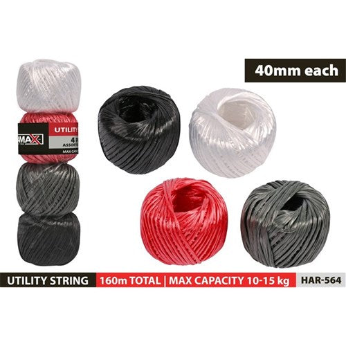 4 pack of 40m colored utility string rolls