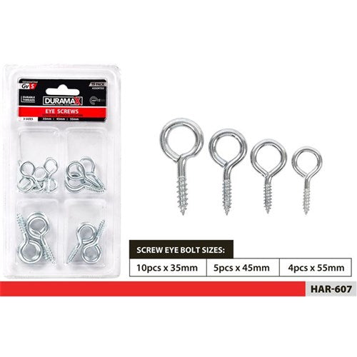 Assorted screw eyes nineteen piece set