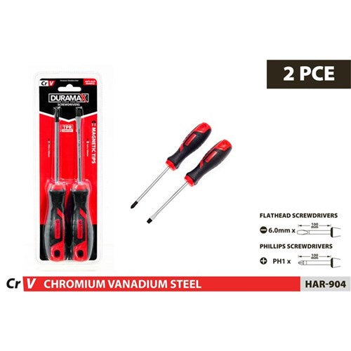 2 piece screwdriver set Ph1 and 6mm flat head