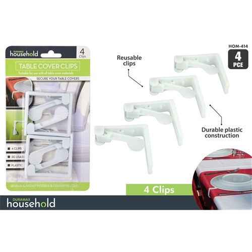 White plastic tablecloth clips 4 pack