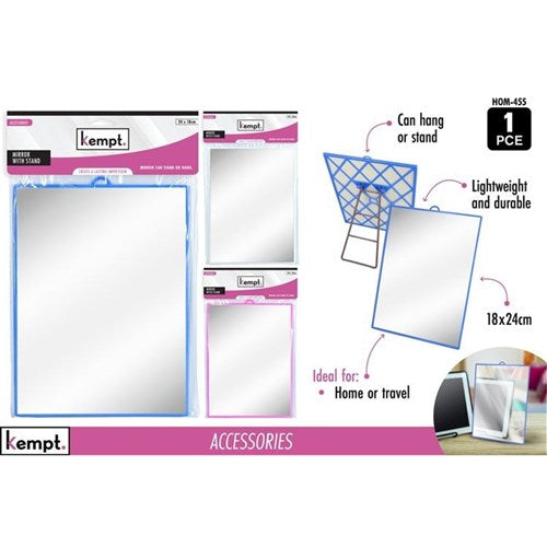 Tabletop bathroom mirror with adjustable stand