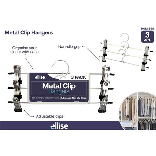Metal skirt and trouser hangers with clips