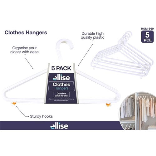 White plastic coat hangers 37cm 5 pack