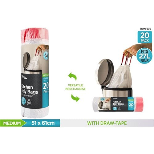 20 pack drawstring kitchen tidy bags 27L