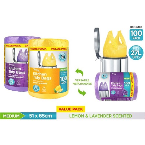 100 pack scented bin liners with handles 27L