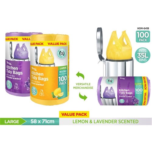 100 pack scented kitchen tidy bags with handles 35L