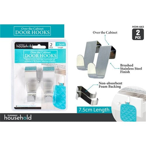Two pack metal single over door hooks