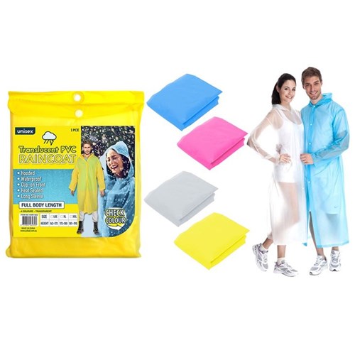 Translucent PVC raincoat available in three sizes