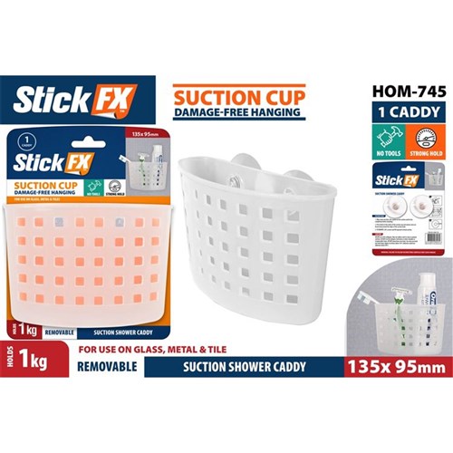 White plastic suction shower basket
