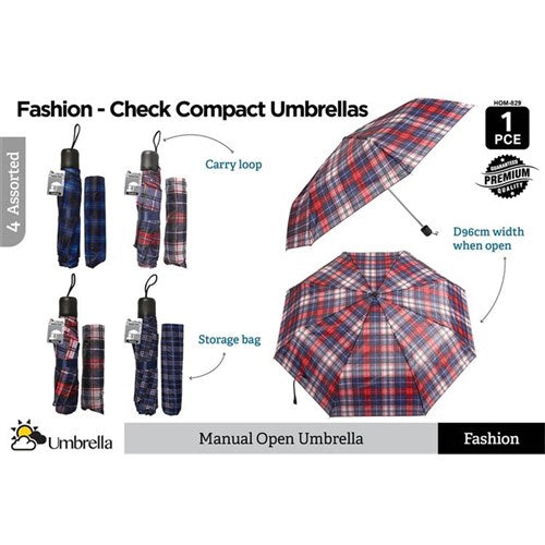 Checkered pattern compact manual umbrella