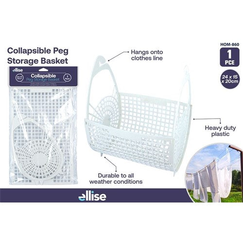 White plastic hanging peg basket
