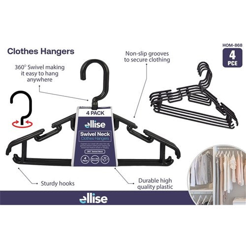 Black plastic swivel coat hangers 4 pack