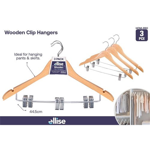 Wooden suit hangers with clips 3 pack