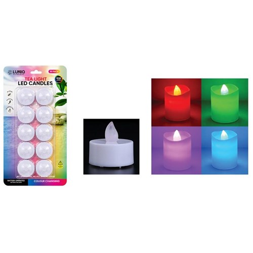 colour changing LED tealight candles pack of 10