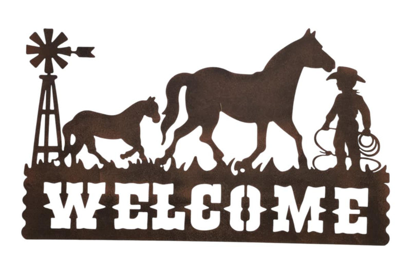 Metal horse cowboy welcome wall art