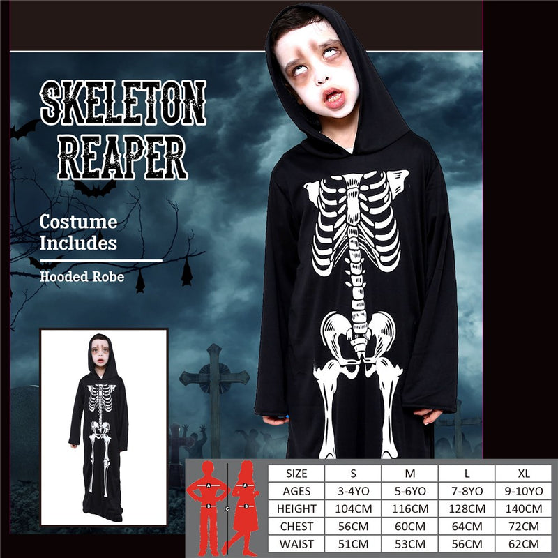 Skeleton print hooded robe costume