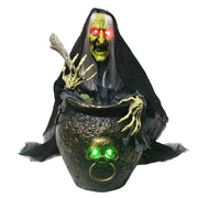 47 cm animated witch stirring LED cauldron, battery powered – thumbnail