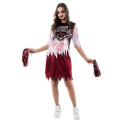 WOMAN ZOMBIE CHEER LEADER COSTUME-INCLUDING SHIRT, SKIRT, 2A SIZES MED & LRG – thumbnail
