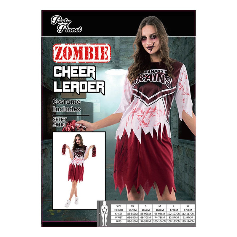 Women’s zombie cheerleader costume with shirt and skirt
