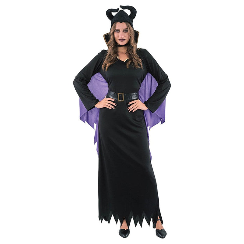 WOMAN EVIL FAIRY COSTUME-INCLUDING DRESS W/CAPE, HAT, BELT, COLLAR, 2A SIZES MED & LRG