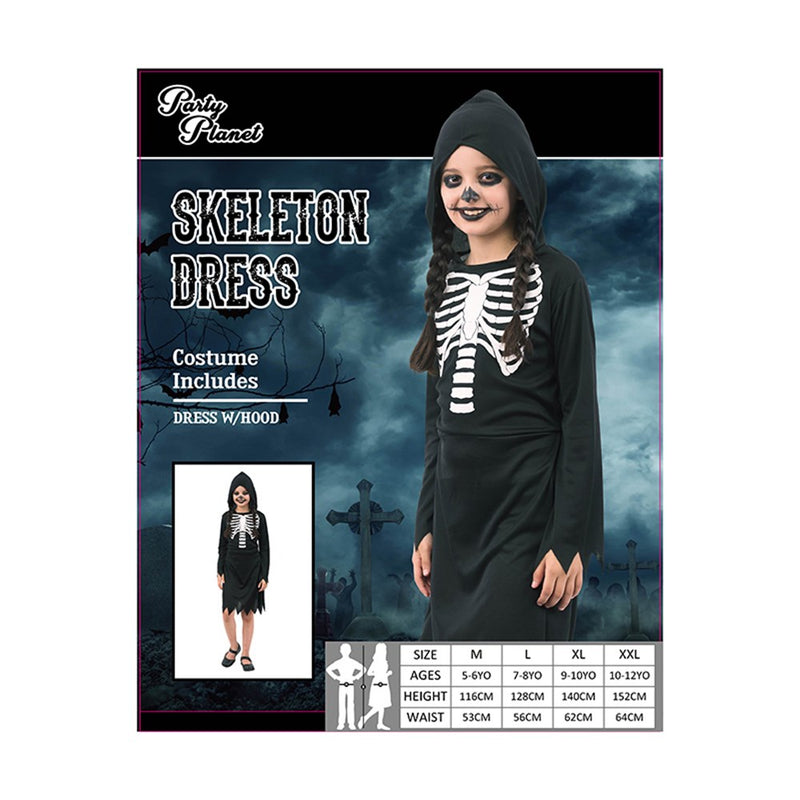 Girl skeleton print hooded dress costume