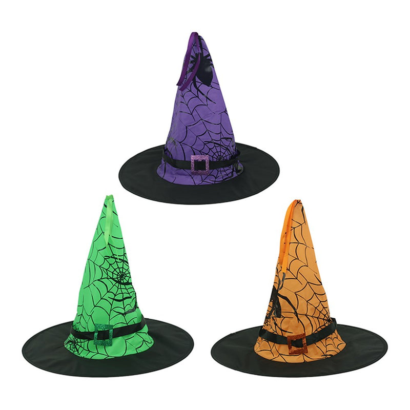Assorted colored spiderweb witch hats