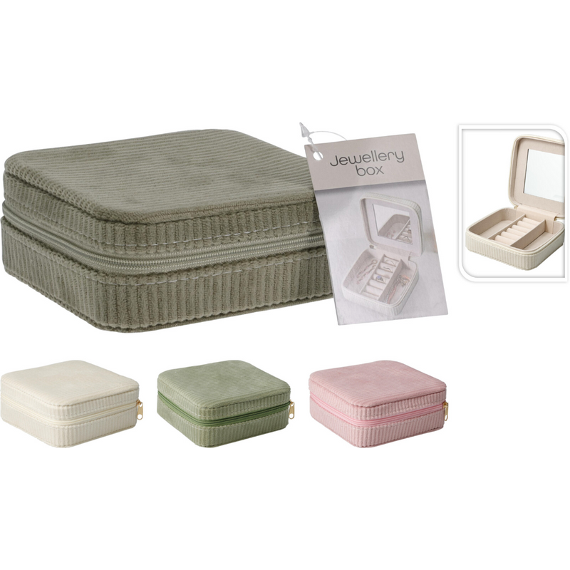 jewellery box 12 x 12 x 5cm in 3 assorted colours