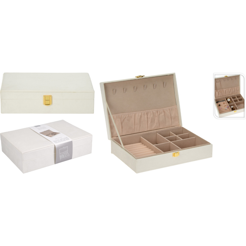 white jewellery box measuring 28 x 19 x 7cm