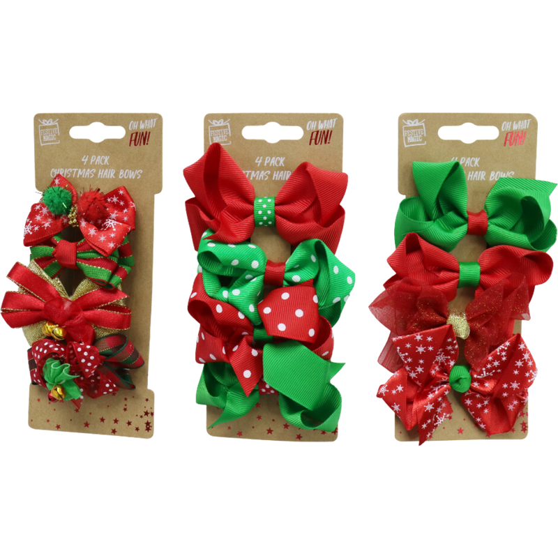 Hair Clip Ribbon Bows 4pk