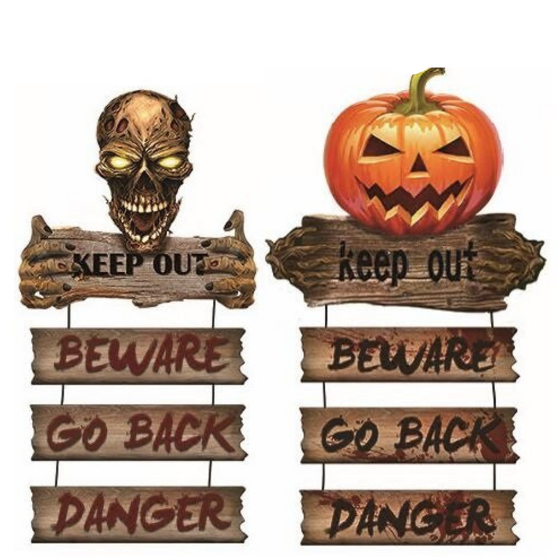 Ronis Halloween Warning Plaque 58Cm 2 Asstd