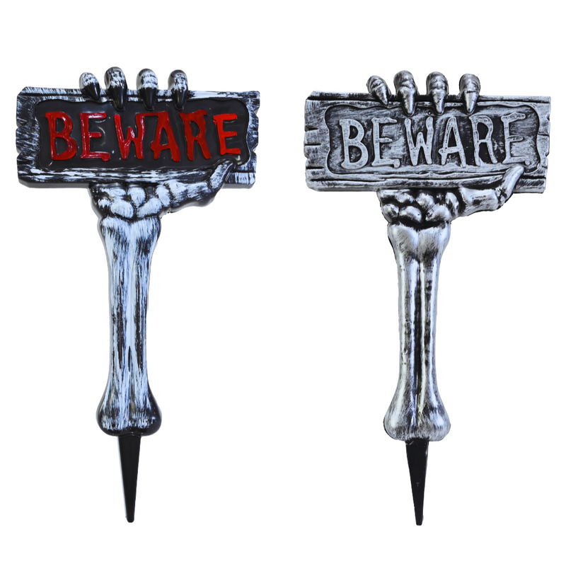 Beware Skeleton Hand Stake 53cm Assorted