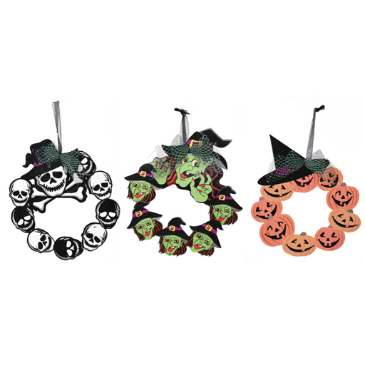 Ronis Halloween Hanging Door Wreath 39cm 3 Asstd