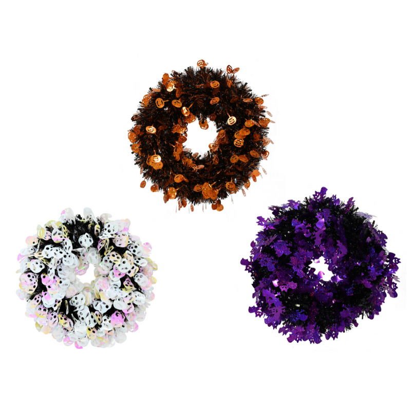 Ronis Halloween Tinsel Wreath 40cm 3 Asstd