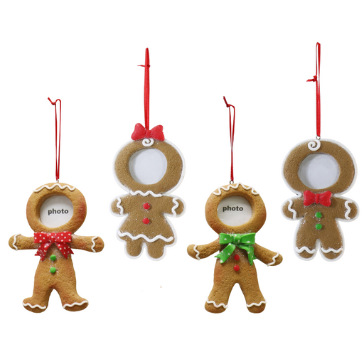 Hanging Gingerbread Photo Deco 13cm Assorted – festive gingerbread-themed hanging photo frame decorations
