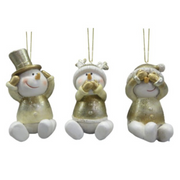 Assorted 24cm hanging gold snowman ornaments with glittery festive details for Christmas décor – thumbnail