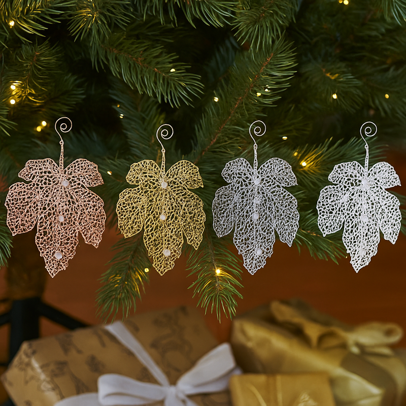 Sparkling hanging jewelled glitter leaf holiday décor assorted