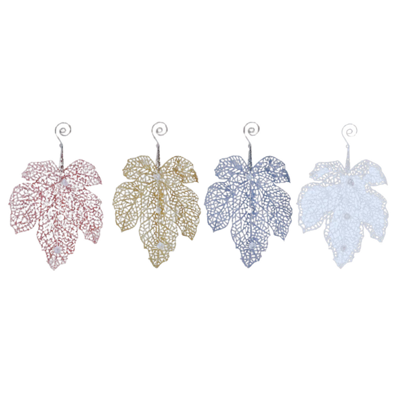 Sparkling hanging jewelled glitter leaf holiday décor assorted