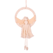 Macrame-inspired hanging angel ornament in cream, 12.5x28cm, for Christmas décor.