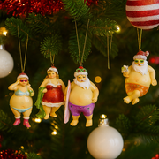 Assorted hanging Santa ornaments in swimwear, perfect for an Australian summer Christmas tree – thumbnail