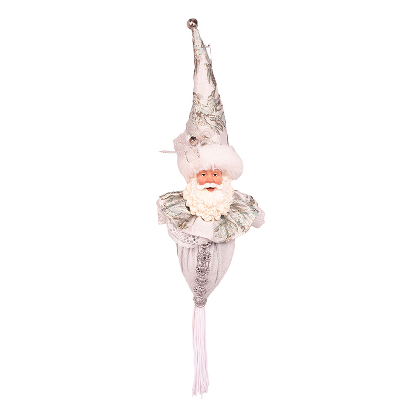 Silver hanging Santa ornament with tassel, 30cm festive Christmas decoration