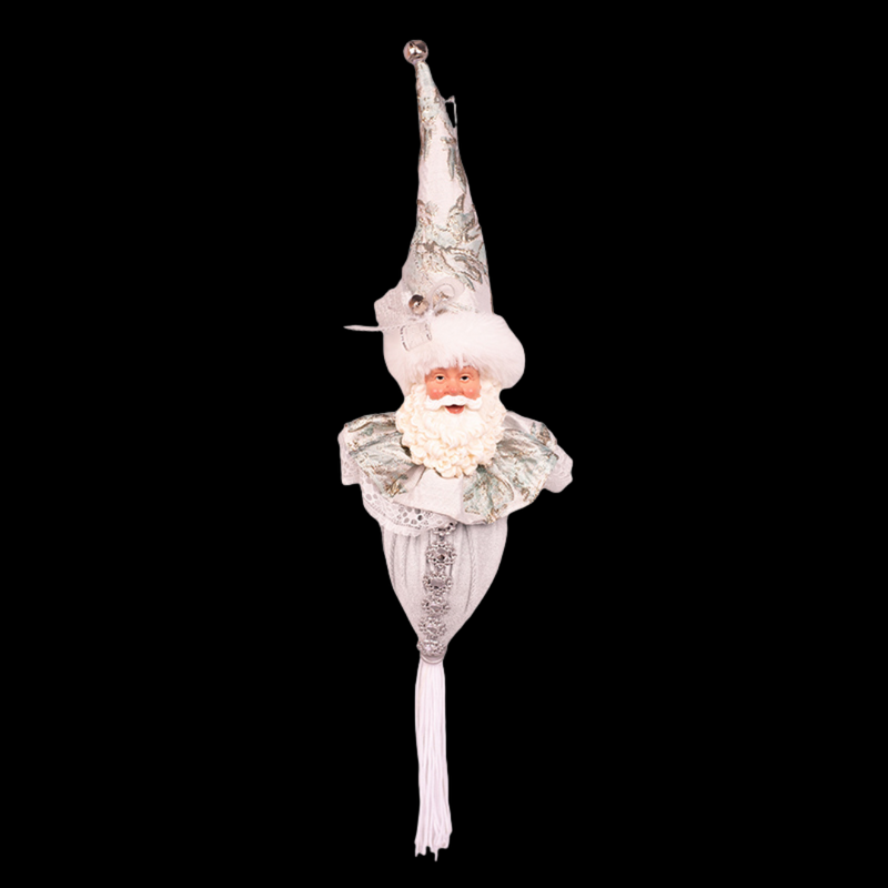 Silver hanging Santa ornament with tassel, 30cm festive Christmas decoration