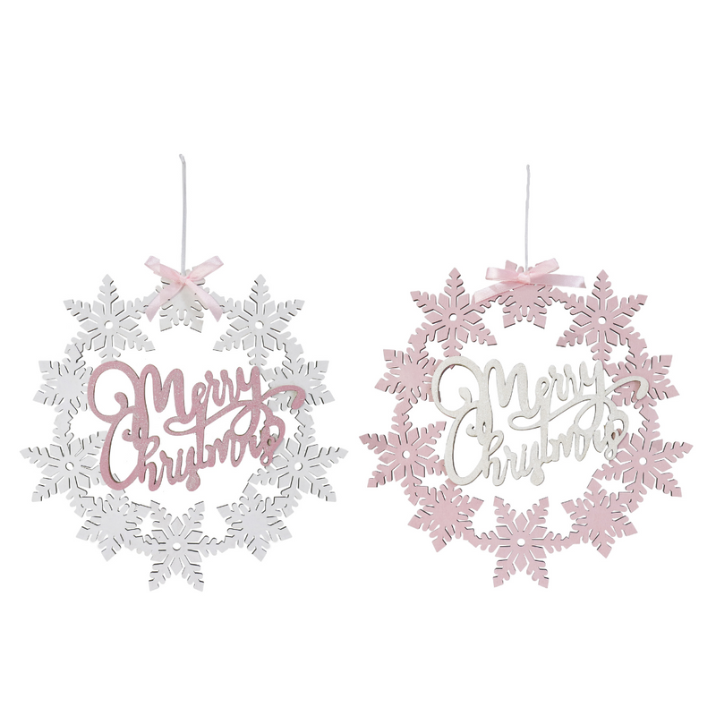 Ronis Hanging Snowflake Wreath 30cm Pink Assorted