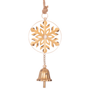 42cm gold metal hanging snowflake and bell Christmas ornament for festive décor